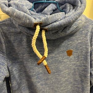 Naketano Heather Blue “Brave New Word” Cowl-Neck Hoodie German Streetwear Size M